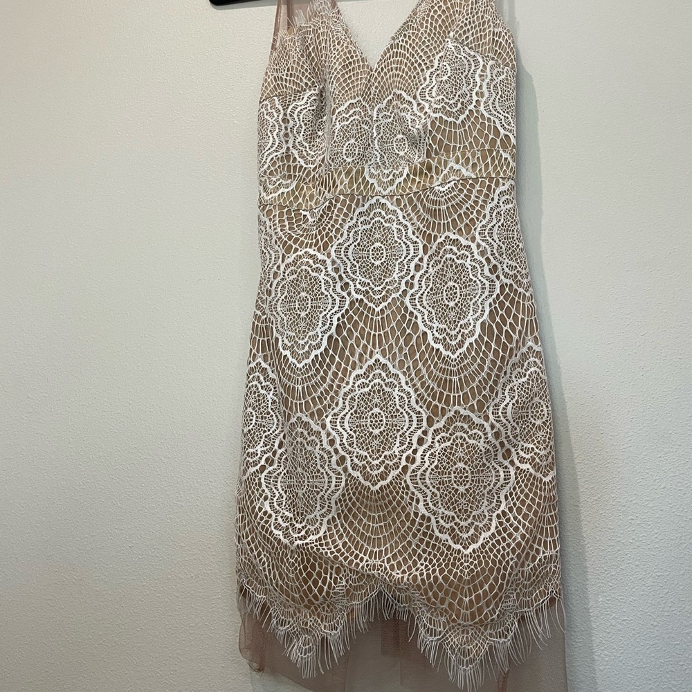 Sheer cocktail dress beige lace